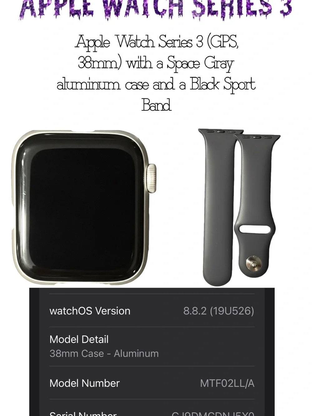 Apple Space Gray Watch with Black Sport Band